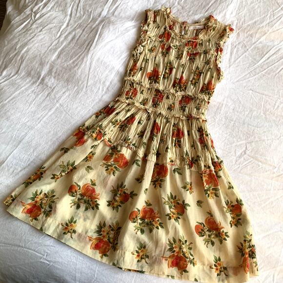 Doen Martha Shirred Ruffle Cotton Sleeveless Mini Dress Orangerie Floral - Picture 8 of 14